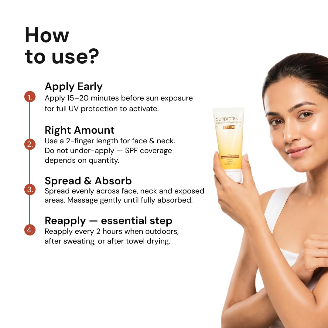 Sunprotek Sunscreen Lotion SPF 30 PA+++ | Hydrating, Lightweight & Non-Greasy | No White Cast | Broad Spectrum UVA UVB | Clinically Tested | 100 ml 4