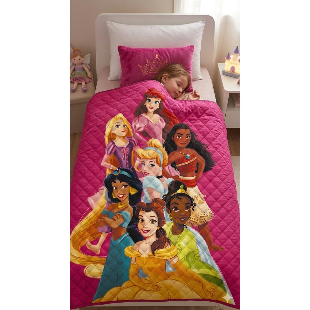 CARTOON Trapuntino Estivo Principesse Disney 150x250 cm Copriletto Singolo Leggero per Bambine 100% Poliestere Idea Regalo Cameretta Principesse