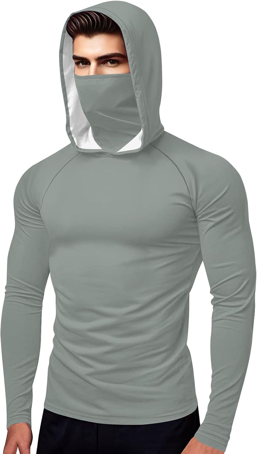 Mens Women Slim Long Sleeve Lightweight Cool Dry Tops Sun Protection Face Mask Mock Neck Athletic Hoodie Tshirt Blouse