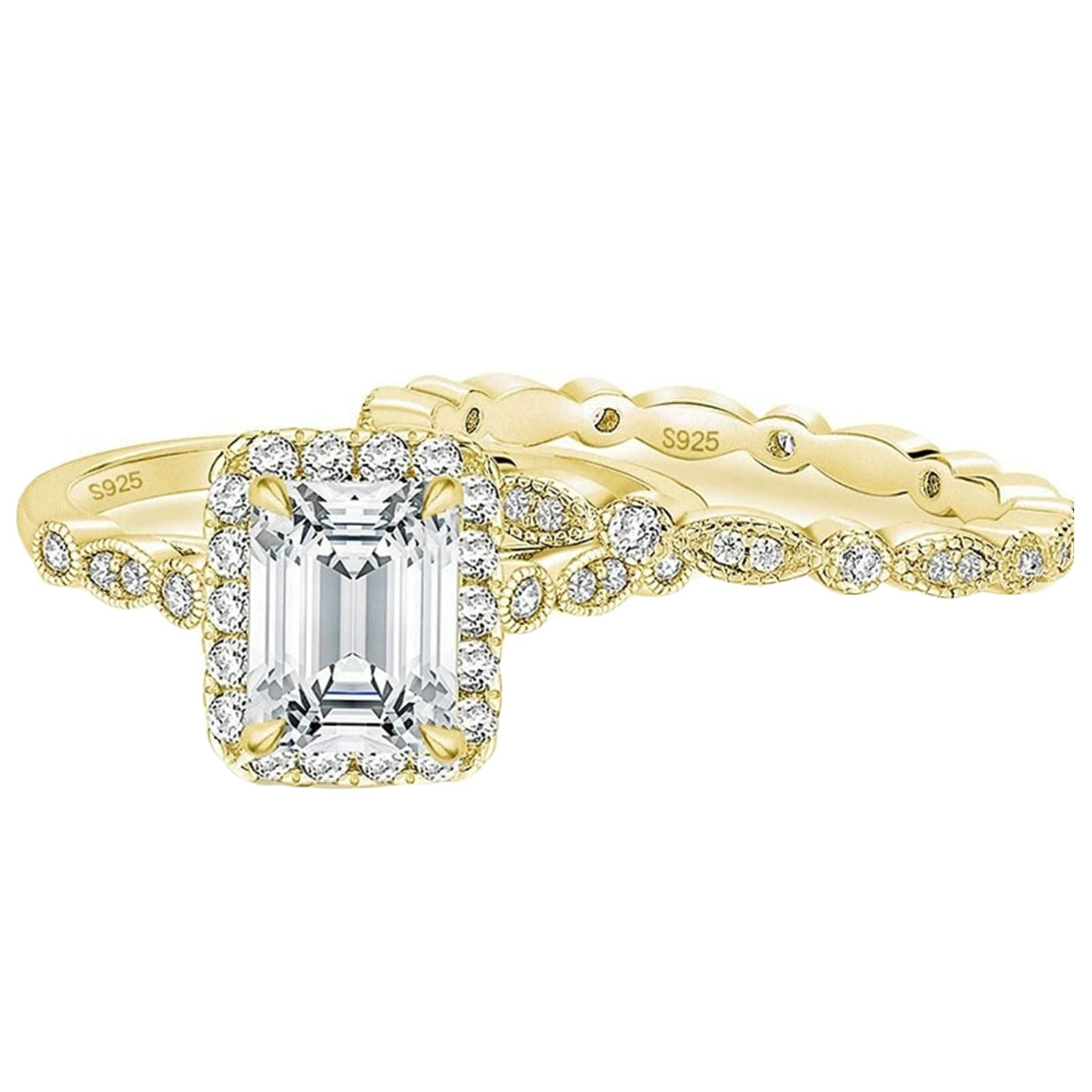 Set di fedi nuziali da donna, anelli di fidanzamento in argento 925, con zirconi, anelli impilabili, anelli nuziali da donna, anelli nuziali in argento e oro rosa