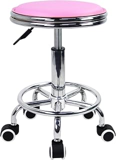 KKTONER Taburete rodante Regulable en Altura, Taburete Giratorio con reposapiés, Estilo Metal Industrial Moderno, de Cuero PU Negro (Pink)