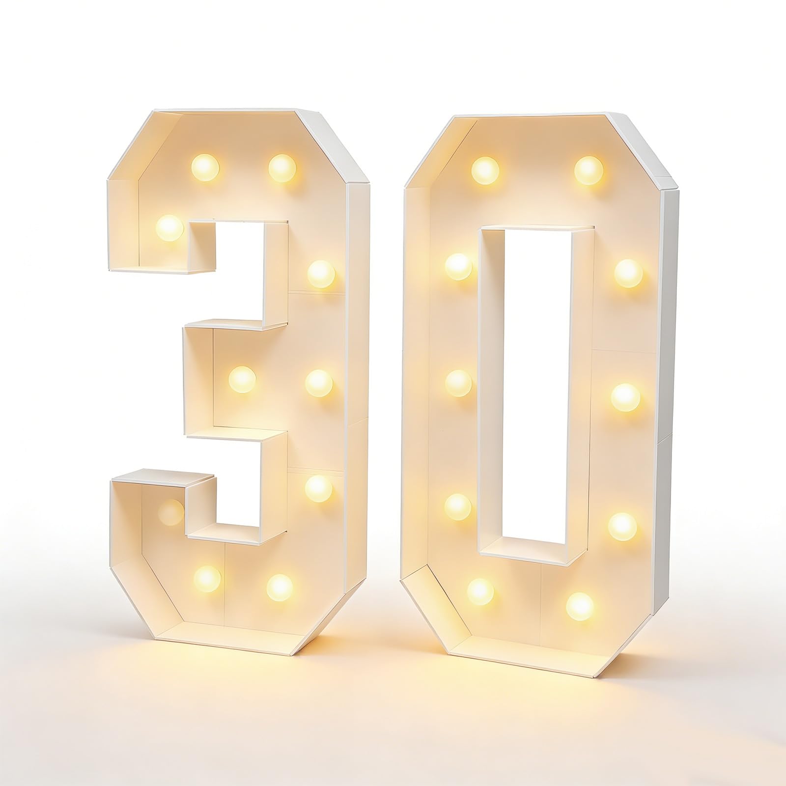 SuhoFutusNummer Licht 3D, Deko Licht Leuchtende Zahlen, 30/40.Geburtstag Party Dekoration Light Up Zahlen für Geburtstag Party Hochzeit & Urlaub Haus Bar Dekoration (1 Paar* 30 Leuchtziffern)