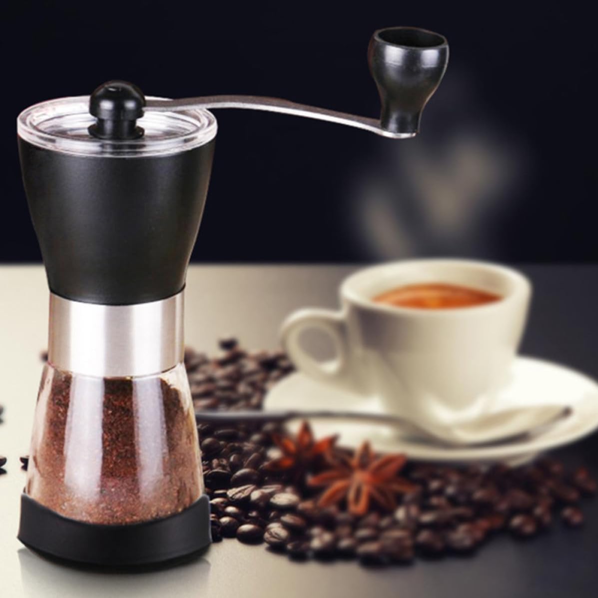 Molinillo de Café y Manual Portátil Recipiente de Sellado, Acero Inoxidable Cerámica Fácil de Desmontar y Ecológico Adecuado para Cocina y