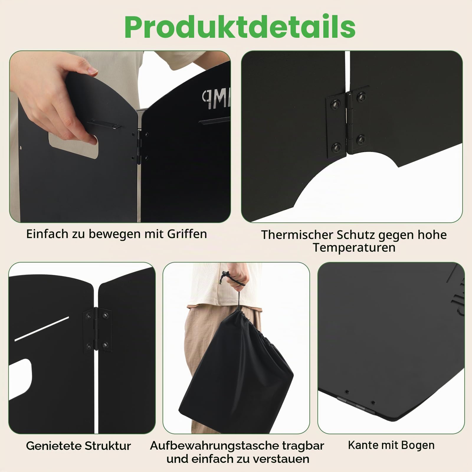 GEEKHOM Windschutz Gaskocher Camping Kocher - Faltbar Windschutz Campingkocher Spritzschutz Mit Tragetasche, Zubehör Für Outdoor Camping Kochgeschirr Grill BBQ (4-fach Schwarz)