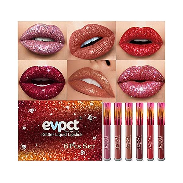 evpct-6Pcs-Matte-to-Glitter-Liquid-Lipstick-Long-Lasting-Lips-Set-Kit6-Colors-Diamond-Red-Glitter-Sparkly-Glossy-Waterproof-Lipstick-Metallic-Shimmer-Brown-Pink-Lipgloss-Lip-Gloss-Sets-for-Women evpct 6Pcs Matte to Glitter Liquid Lipstick Long Lasting Lip Set Kit,6 Color Diamond Dark Red Pink Purple Mauve Glitter Sparkly Glossy Metallic Shimmer Sparkle Waterproof Lipstick Lip Gloss for Women