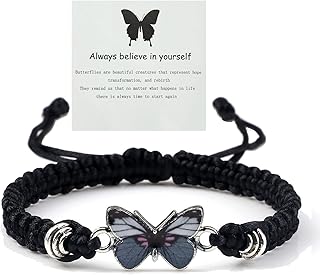 Always Believe in Yourself Butterfly Bracelet--Adjustable String Butterfly Bracelets,Adjustable Hand Woven Bracelets,Always Believe in Yourself Butterfly Bracelet for Teen Girls,Cute Butterfly Charm Bracelets Valentine's Day Gift for her,Friendship Couple Bracelets