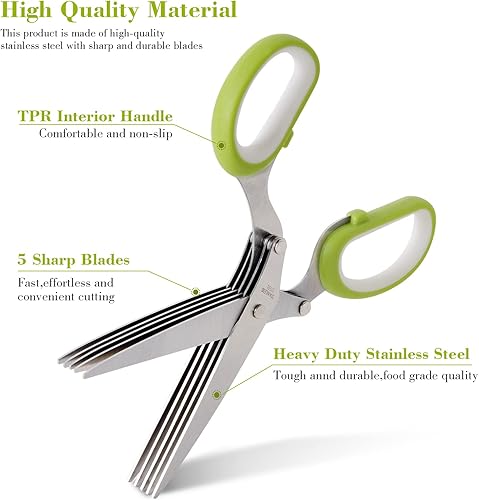 Miniatura 5 de Styleonme Tijeras de hierbas, tijeras afiladas y pesadas para cortar, cortar y cocinar hierbas frescas de jardín, 5 cuchillas y cubiertas de acero