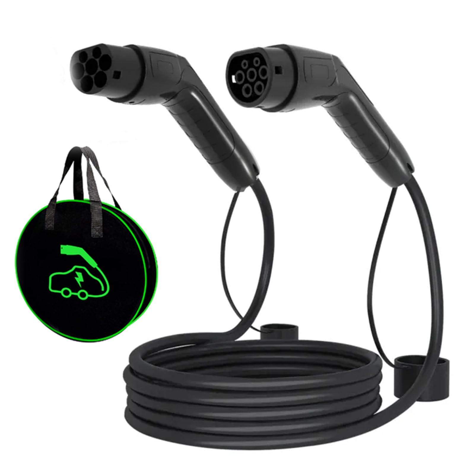 Cable de Carga fiable para vehículos eléctricos, 5M 16A 3.5KW Negro 1P | carga tipo 2 a EV práctico, completo con bolsa de viaje. Extensión para EV con bolsa de transporte.