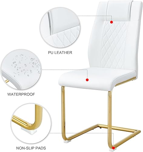 Miniatura 7 de Sillas De Comedor - Juego de 4 sillas de comedor modernas para cocina, con asiento tapizado de piel sintética, patas de metal con respaldo alto,