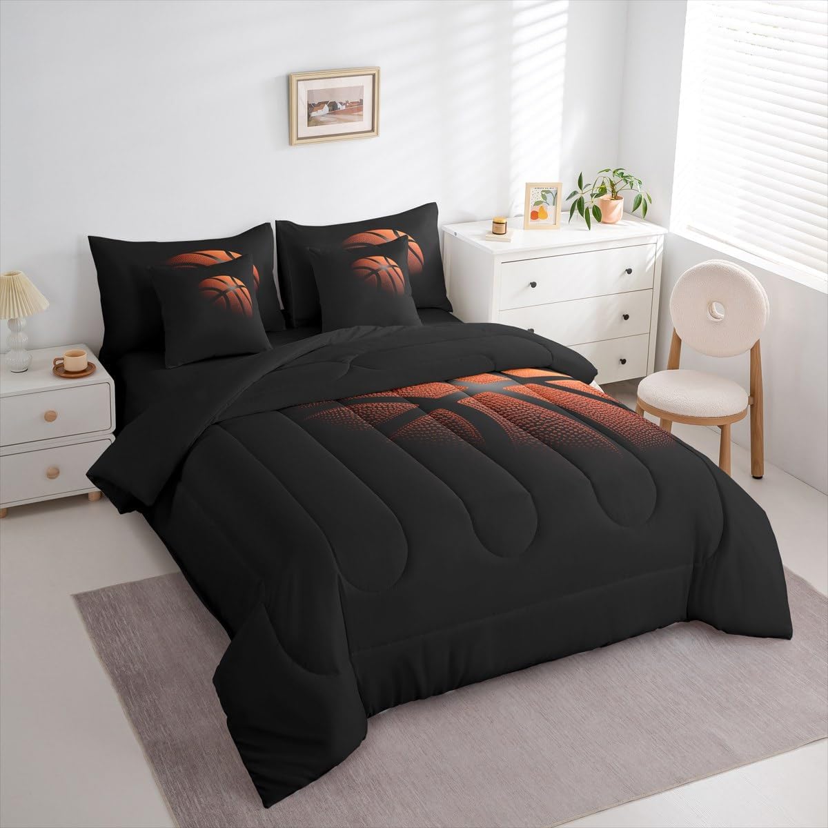 Castle Fairy 7 Pieces Kids Boys 3D Basketball Comforter Set Full Size Sports Gaming Bedding Set with Comforter,Sheet Set,Pillowcase and Sham Basketball Lover Bedding for Room Decorative image 4