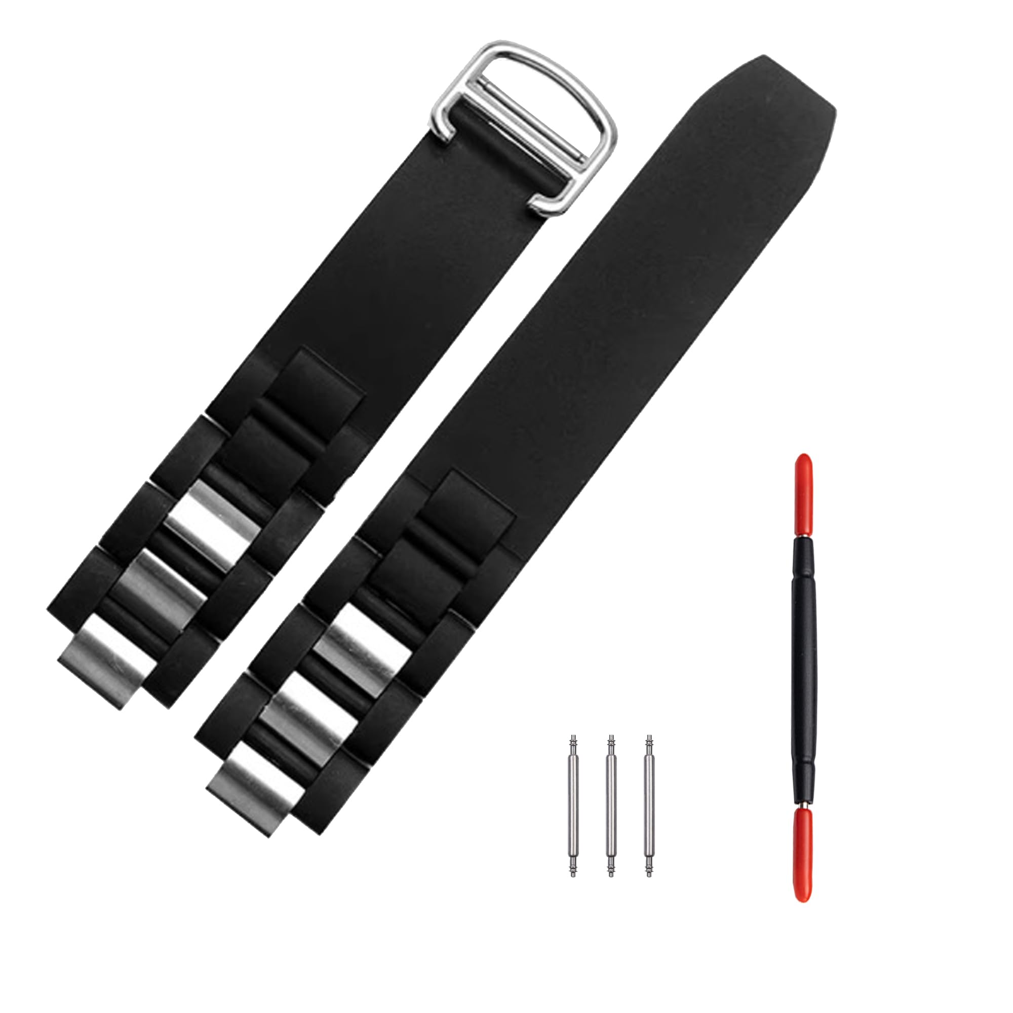 20 mm x 10 mm czarny gumowy wodoodporny sportowy pasek do zegarka biały silikonowy pasek klamra ze stali nierdzewnej kompatybilny z serią Cartier 21 Chronoscaph Autoscaph (czarny)