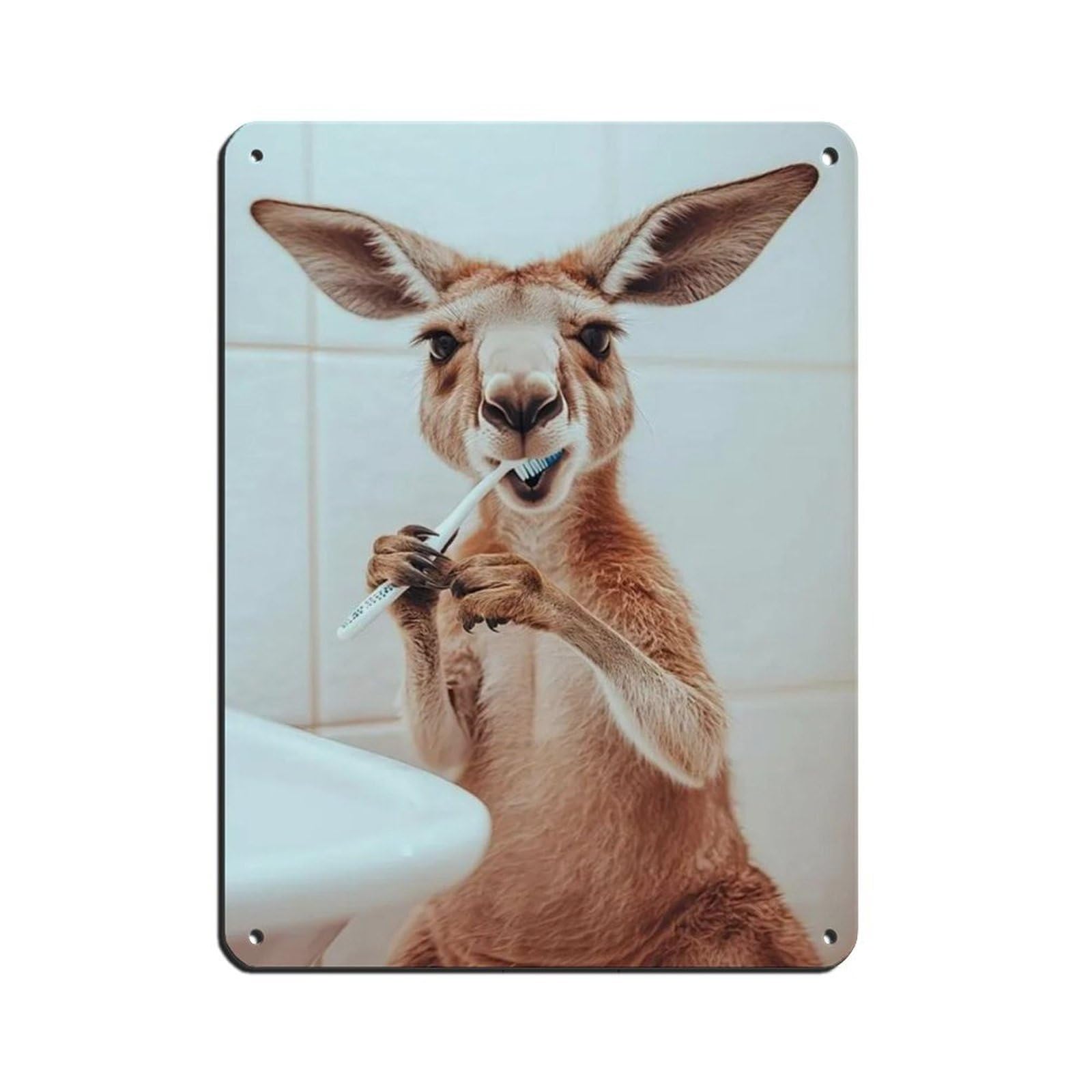 Kangaroo Brushing Teeth, Funny Bathroom Art Retro Poster Metal Tin Sign Chic Art Retro Iron Painting Bar People Cave Cafe Family Garage Poster Wall Decoration 12x16inch(30x40cm)