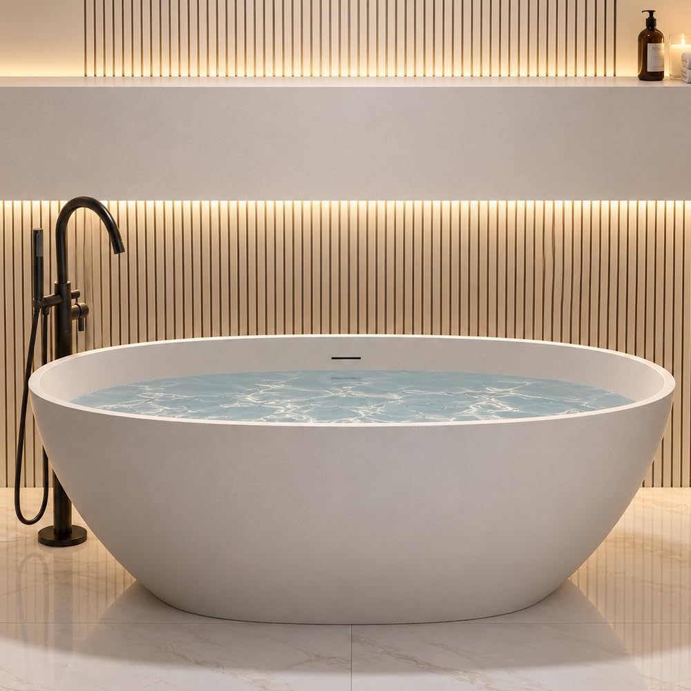 59" Stone Resin Free Standing Tub, Small Bathtub for Bathroom