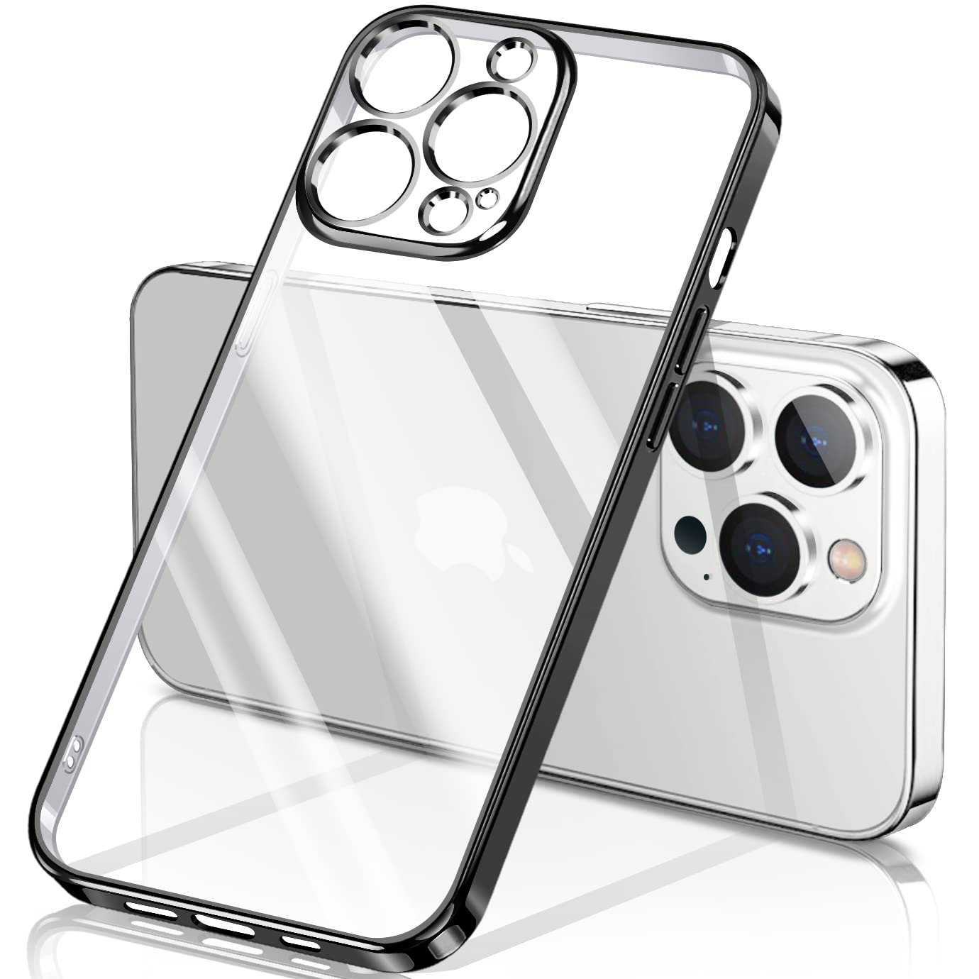 iPhone13 Pro ケース クリア 透明 アイフォン13Pro カバー 耐衝撃 TPU 素材 メッキ枠 薄型 軽量 メッキ加工 ソフト 人気 (ブラック)