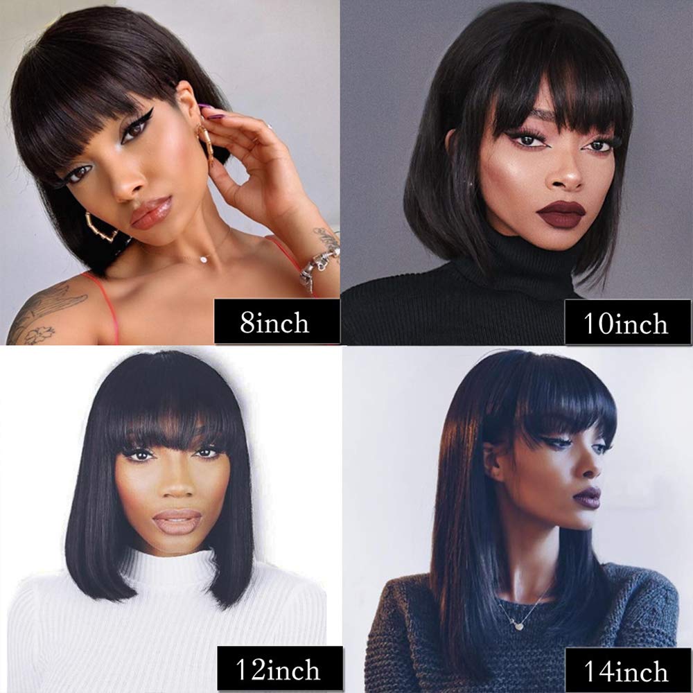 8 Inch Straight Bob Wig with Bangs Human Hair 180% Density Short Bob Wig None Amazon.com : Spotlight 8 Inch Straight Bob Wig with Bangs  main image 3