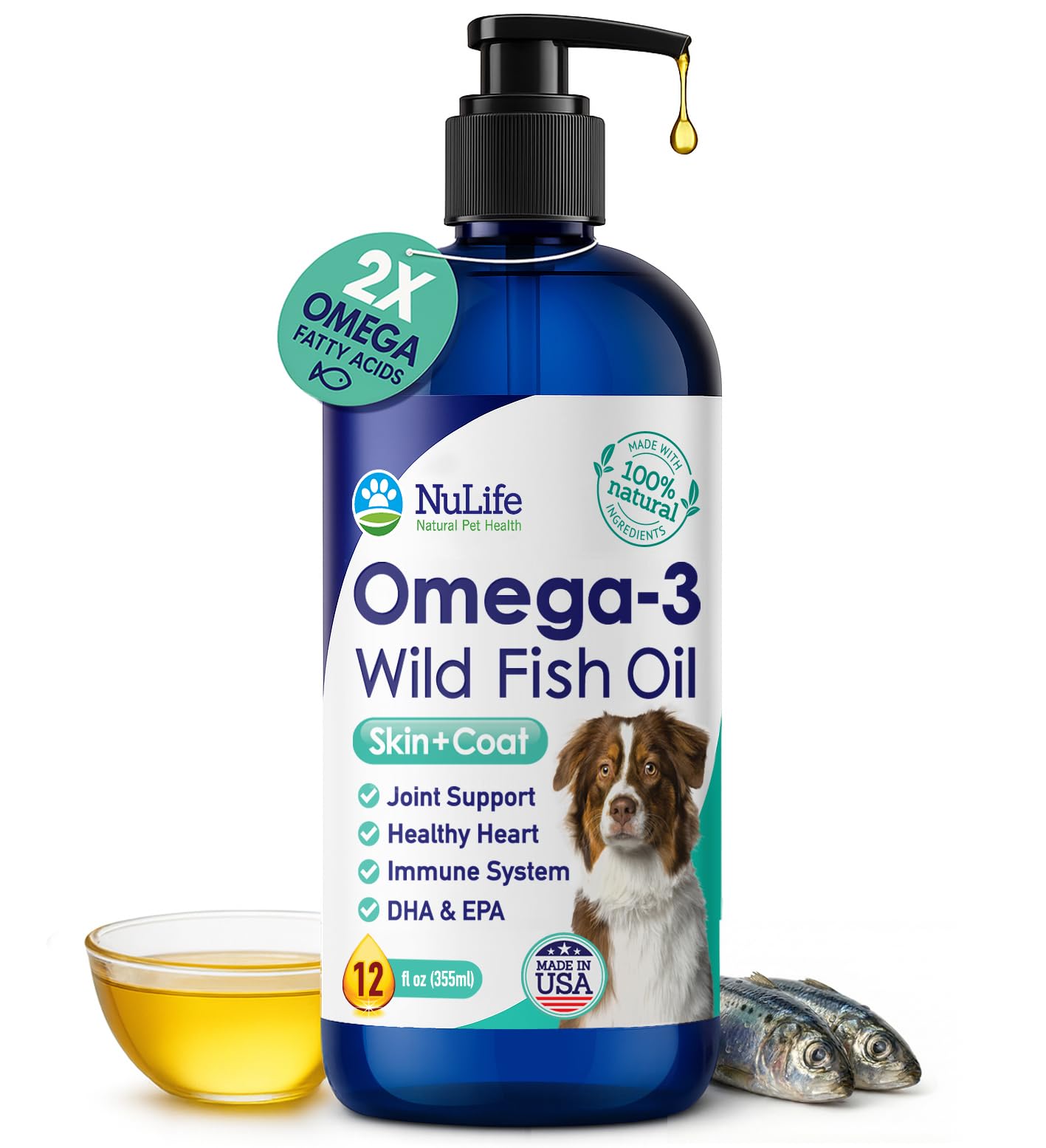 Wild Omega 3 Fish Oil for Dogs - Dog Fish Oil Liquid to Reduce Shedding & Itching - Supports Joints, Brain, and Heart Health - Fish Oil for Dogs Skin and Coat Supplement - Rich in EPA + DHA - 12oz
