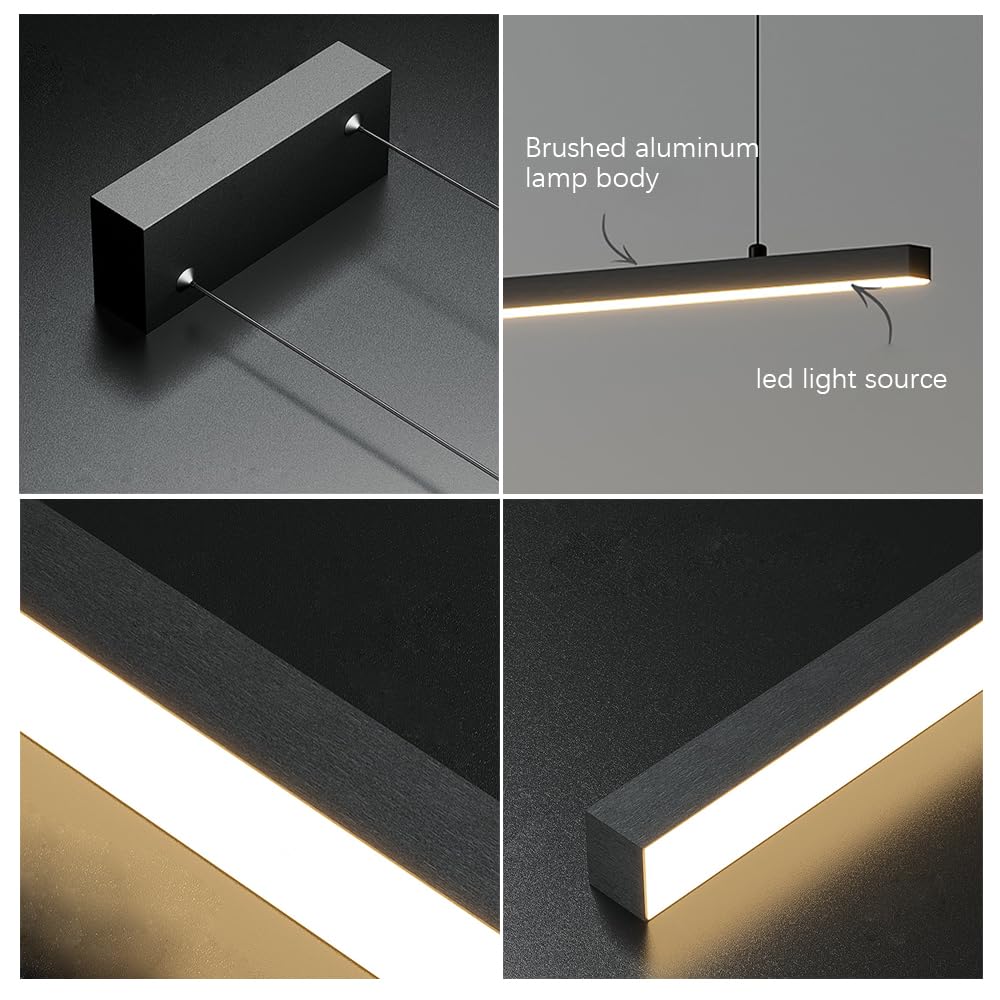 Lampadario lineare a Sospensione Nero, lampadario da soffitto a LED per Isola Cucina, apparecchio di Illuminazione a Striscia Lunga per Tavolo da Pranzo, lampadari per Ufficio.