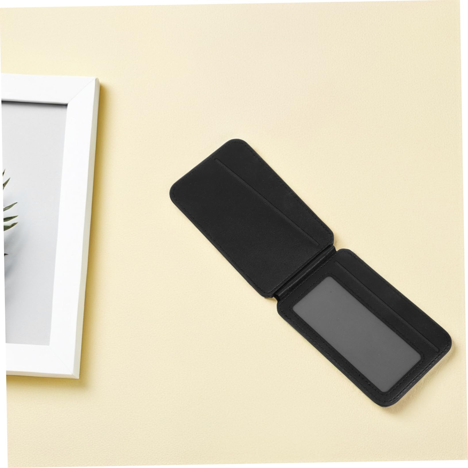 Porta Carte Magnetico per Telefono Cellulare Nero Pu Pieghevole | Supporto da Tavolo, Tasca per Badge e Carte D'accesso, Design Multifunzione