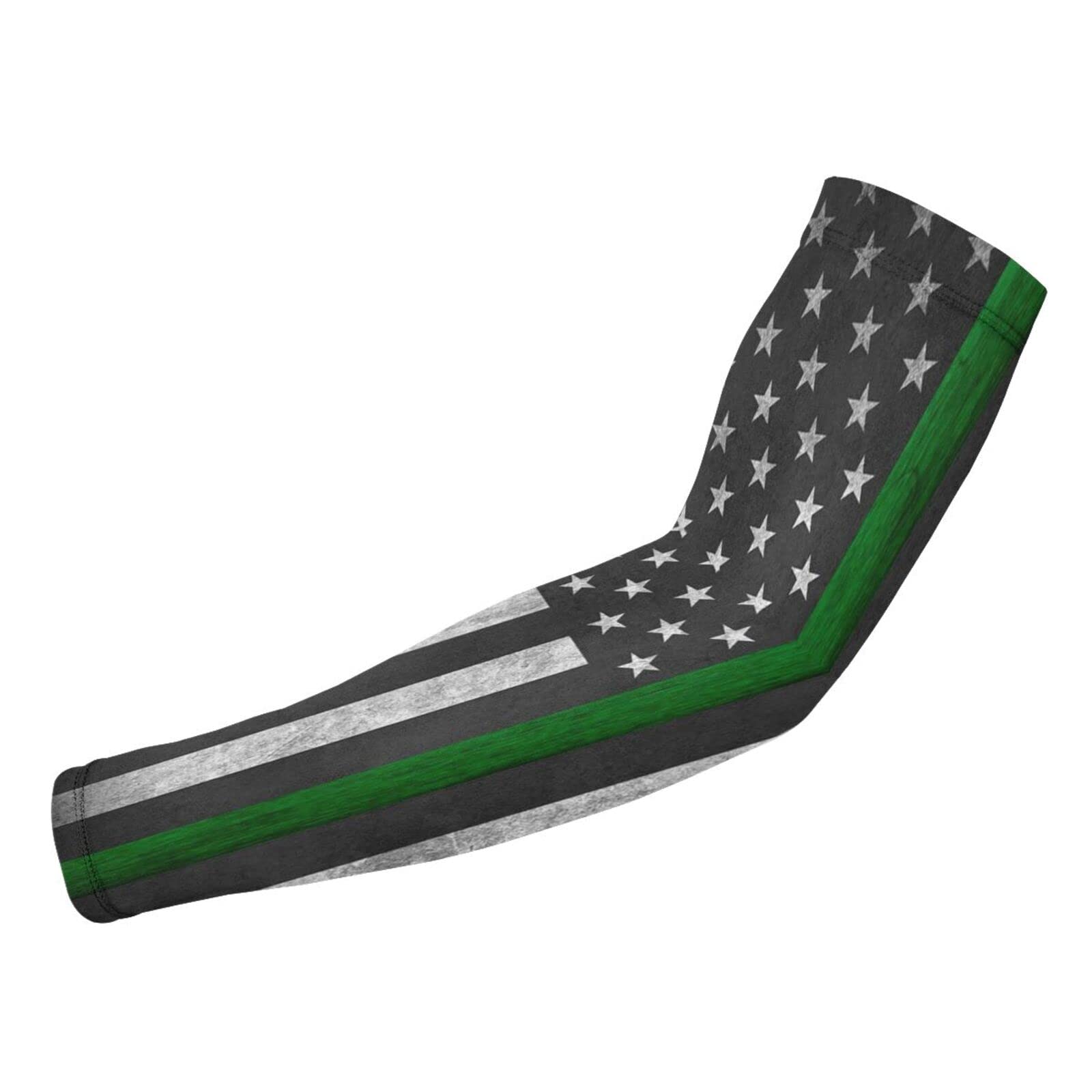 ZGXJJPP Thin Green Line Flag Arm Sleeves for Men or Women Compression Cooling Ice Silk UV Sun Protection Arm Sleeves Sports Protection Tattoo Cover Sleeves