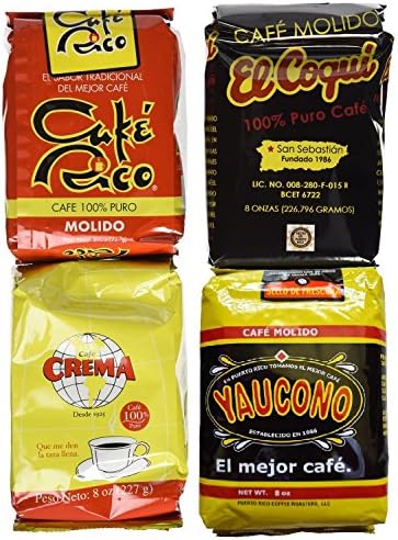 Puerto Rican Variety Pack Ground Coffee - 4 Local Favorites in 8 Ounces Bags (2 lbs Total)