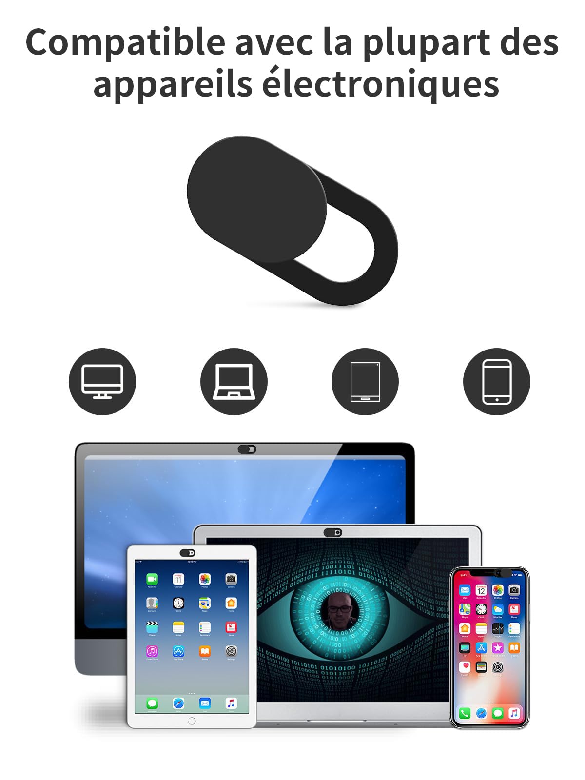 8 Pièces Couverture de Webcam Ultra Mince (0.027 mm) pour Ordinateur Portable, PC, iPhone, iPad - Protection de Caméra - Noir