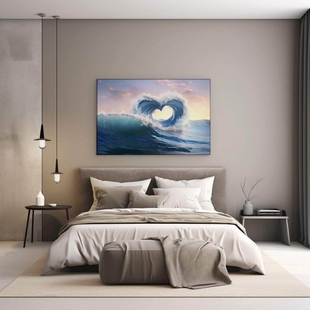 Canvas for Living room. Embracing the Tide: When the Ocean Whispers Love, 27 x 18 inch Canvas Wall Art - Tranquility - Modern Home Decor