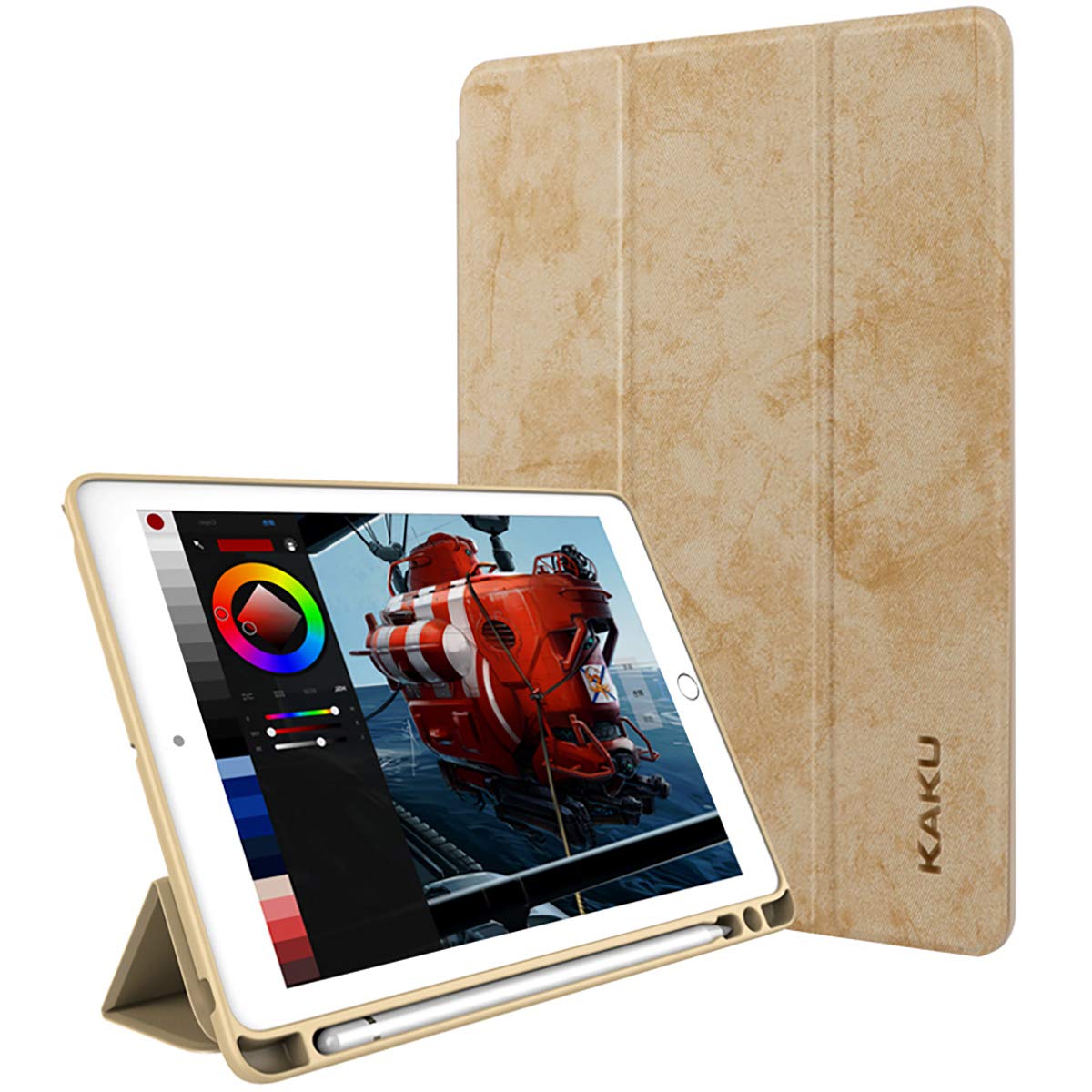 Apple iPad ゴールド 本体 + カバーあ Caseelo Trifold Case for Apple iPad Air 2 / Air 1-9.7