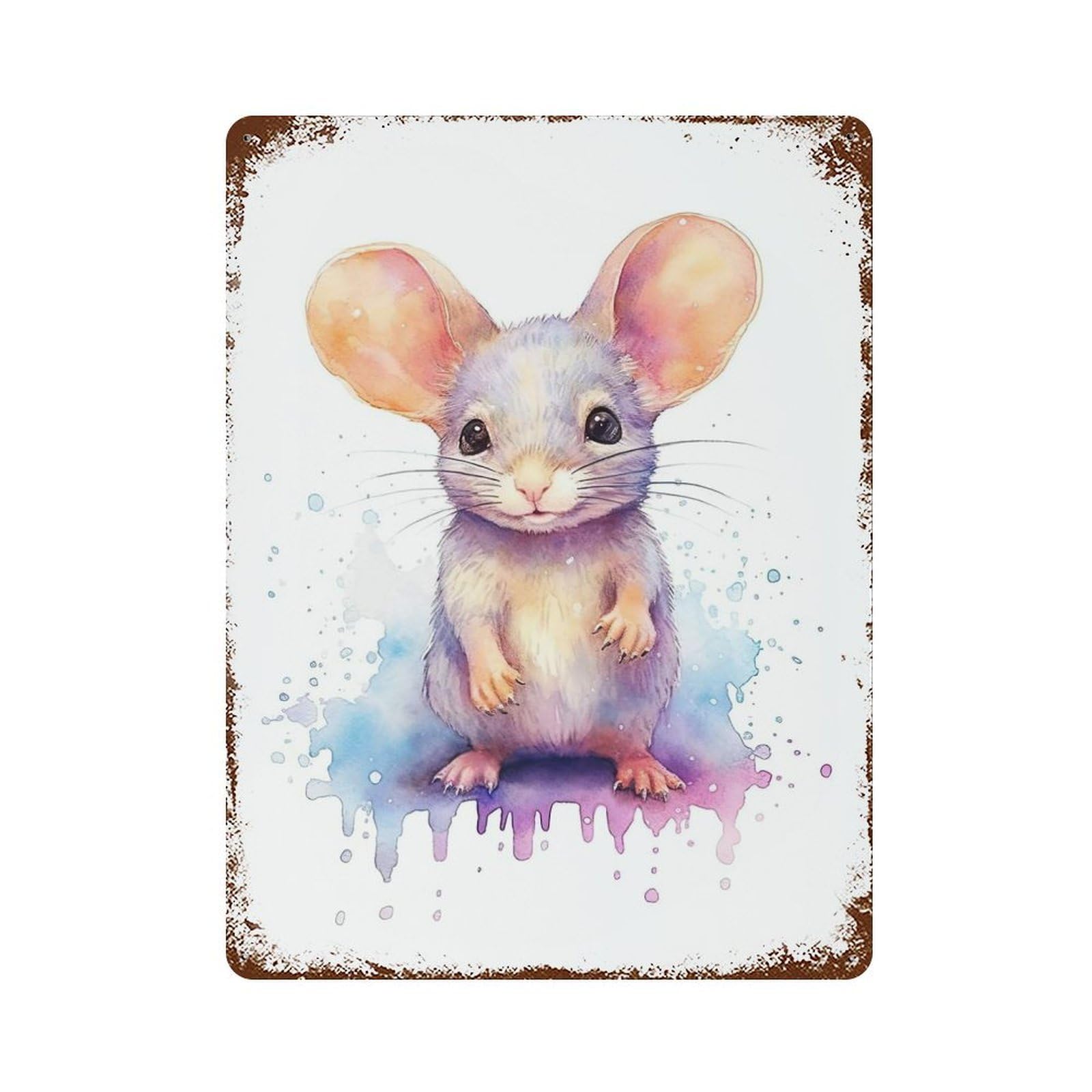 Cute Watercolor Baby Rat Retro Metal Sign 15.7"x11.8", Ideal for Cafe, Home Bar And Lounge Decor