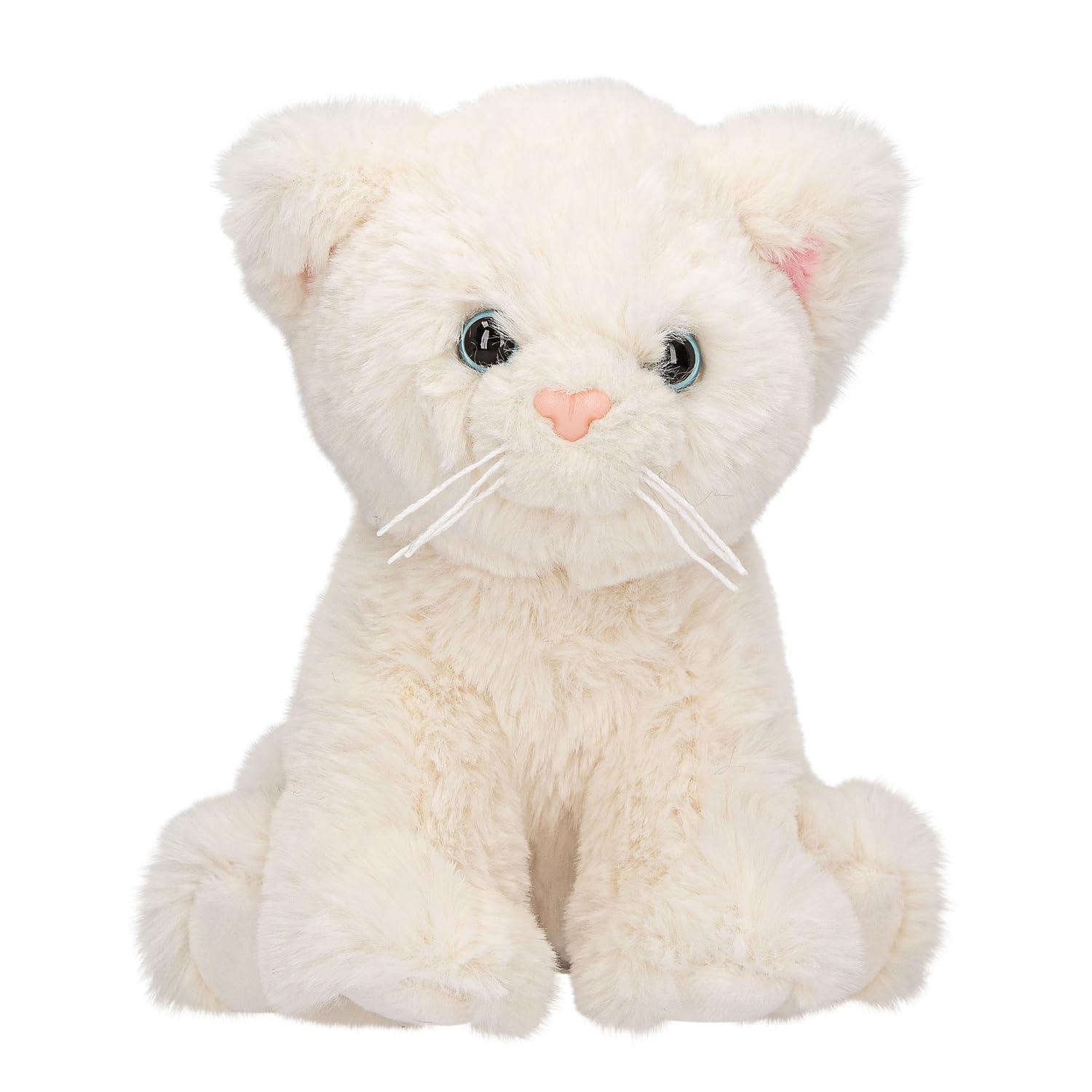 Depesche TOPModel 13516 Cuddly Toy Cat in White, Approx. 16 cm Large Plush Toy with Blue Eyes and Pink Nose