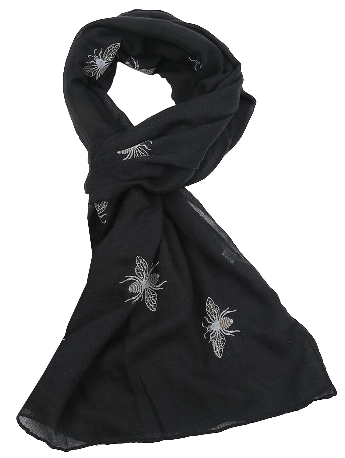 World Of Shawls Women's Black Girls Glitter Bumble Bees Scarves Wraps Shawl Soft Scarf (Black)