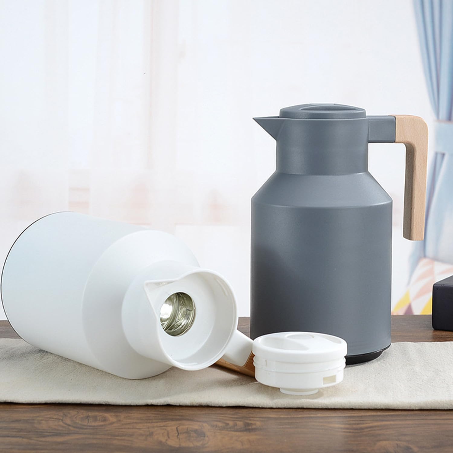 Carafe Thermique 1L En Verre Avec Poignée Bois – Isolation Parfaite Pour Thé, Café Et Eau Froide – Idéale Maison, Camping, Restaurant
