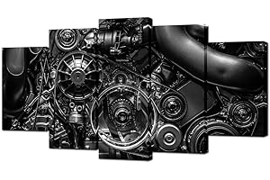Automotive Wall Art, 5 Piece Canvas Prints Engine Engineering Closeup