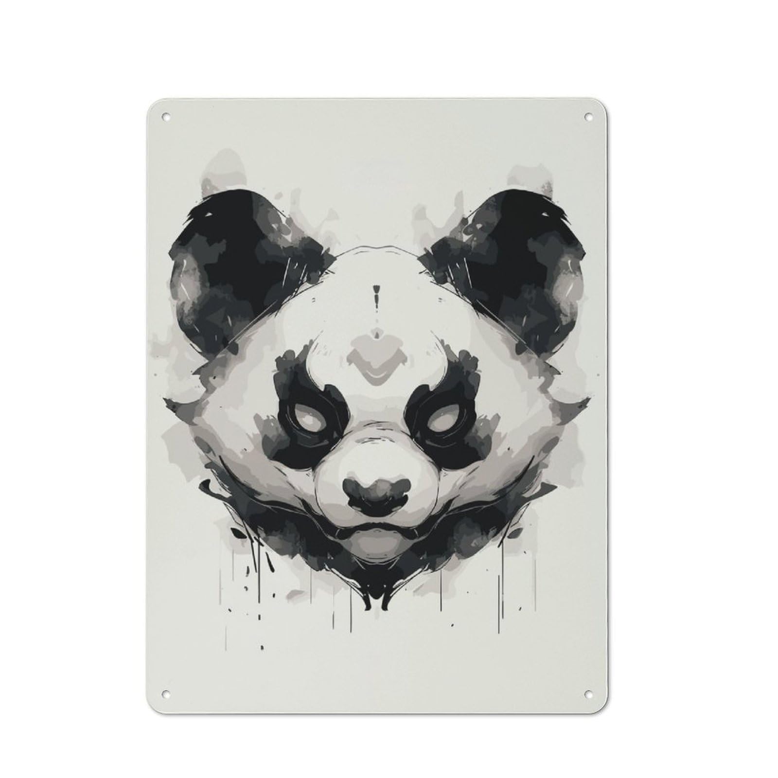 Junmoney Ink Wash Panda Mask Art Vintage Metal Sign 40X30cm For Workshop Wall, With Clear Vintage Wall Decor Character