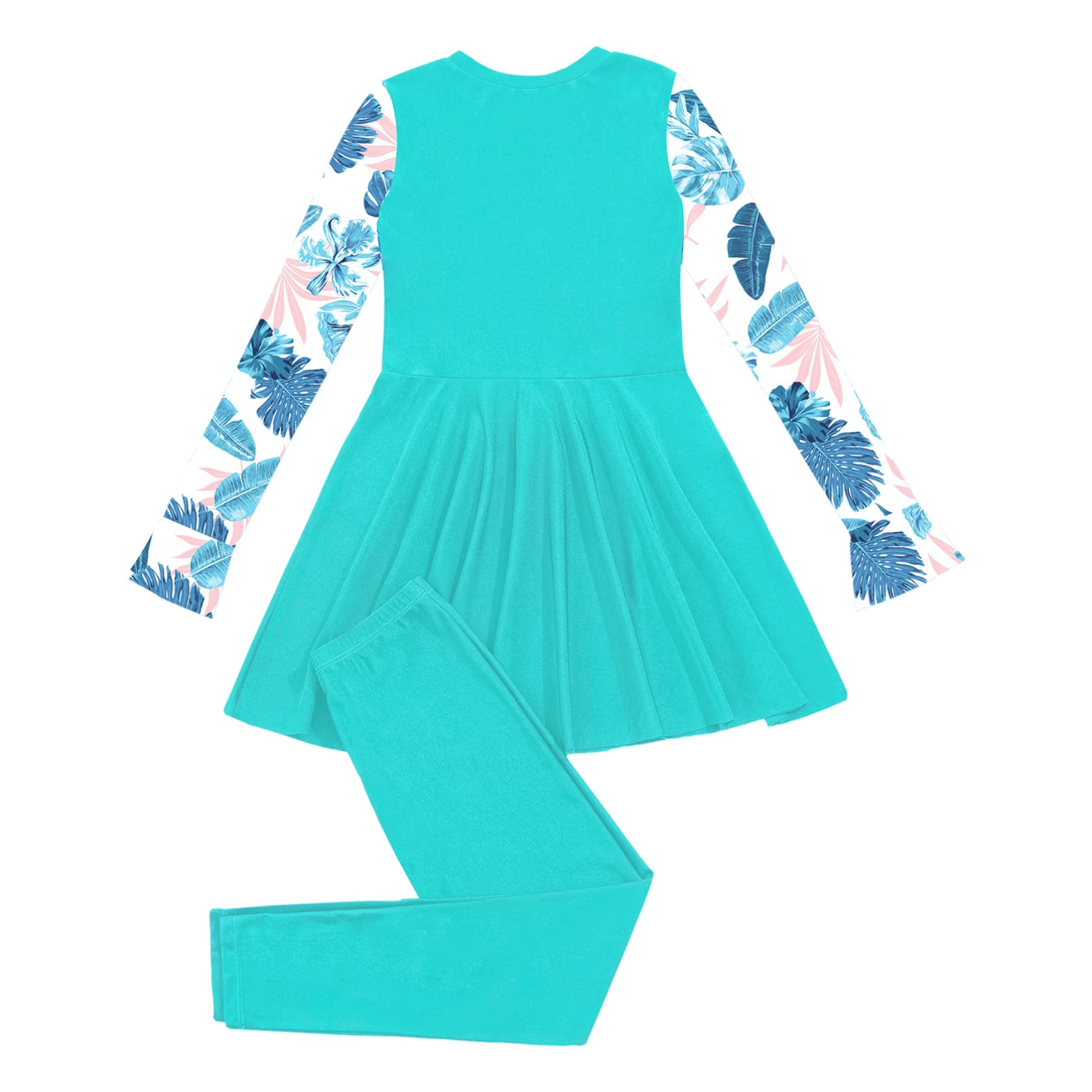 dPois Maillot de Bain Musulman Fille Enfant 2 Pieces Anti-UV Jupe de Bain Ensemble Tankini Burkini Manches Longues Combinaison de Piscine Plage Été Vacances