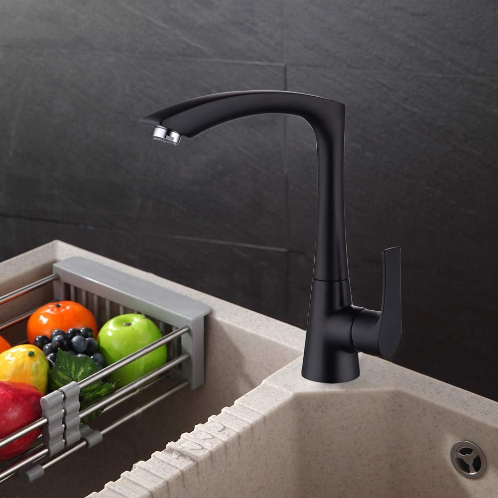 Cheapest 🛒 LANC Best Commercial Home and Hotel Kitchen Mixer Single Handle Soild Brass Kitchen Sink Faucet, Hot and Cold Single Lever Black Finished D3120E