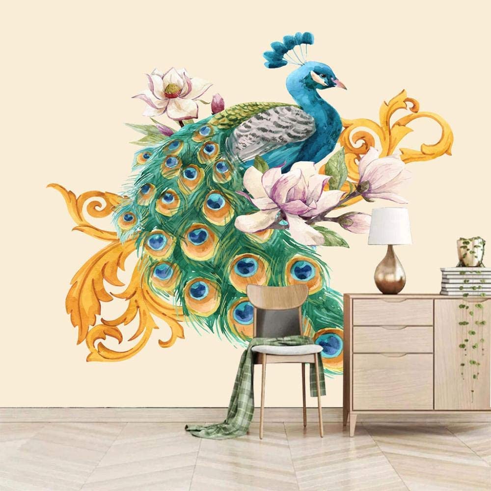 Papier Peint 3D Plume De Paon - Autocollant Mural, Personnalisable, Coloré
