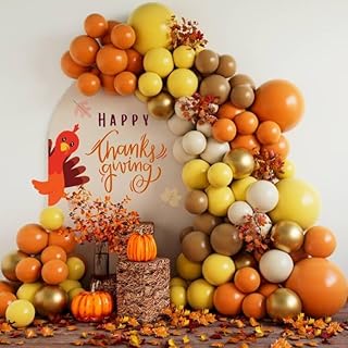 Beaumode Thanksgiving Balloon Arch Garland Kit Orange Yellow Brown Balloons 134pcs for Fall Harvest Birthday Little Pumpkin Baby Shower Fall Love Bridal Shower Friendsgiving Turkey Party Decorations