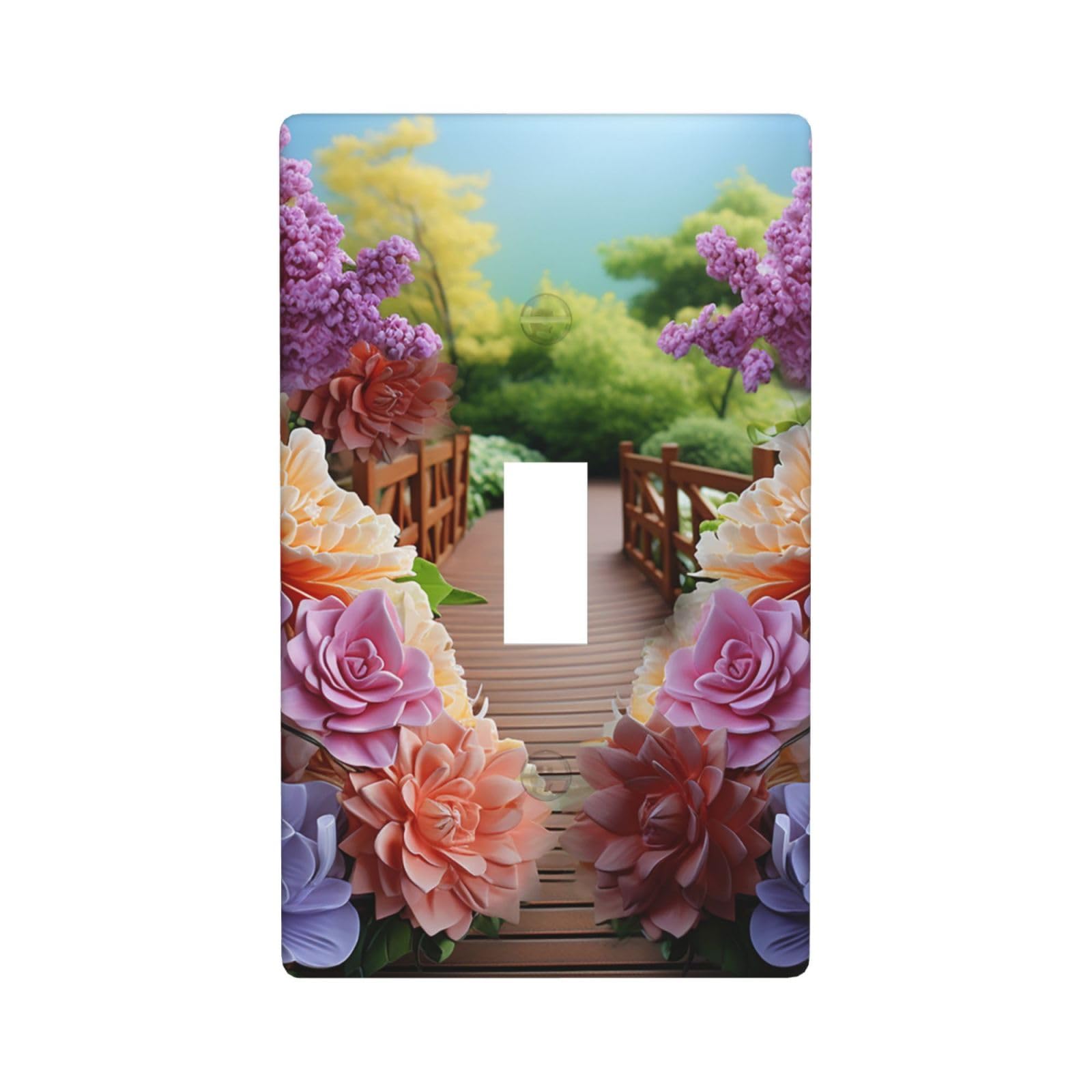 Decorator Wall Plate Cover Single Toggle Light Switch Cover Colorful Flowers Blossom Wallplates Blank Electrical Rocker Switch Plate Covers for Electrical Outlets Decorative 1 Gang 4.5" x 2.76"