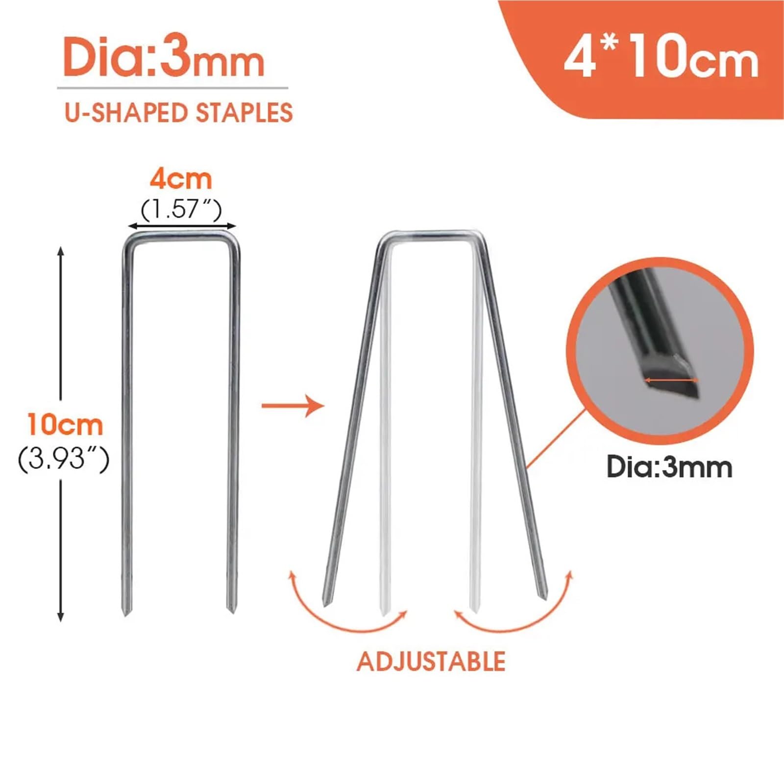 100 Pezzi di graffette da Giardino a Forma U in Acciaio Inossidabile, picchetti zincati, perni for barriera in Tessuto Anti-Erbacce, Tubi Fissaggio, Chiodi a Terra per Giardini(40mmx100mm-3mm)