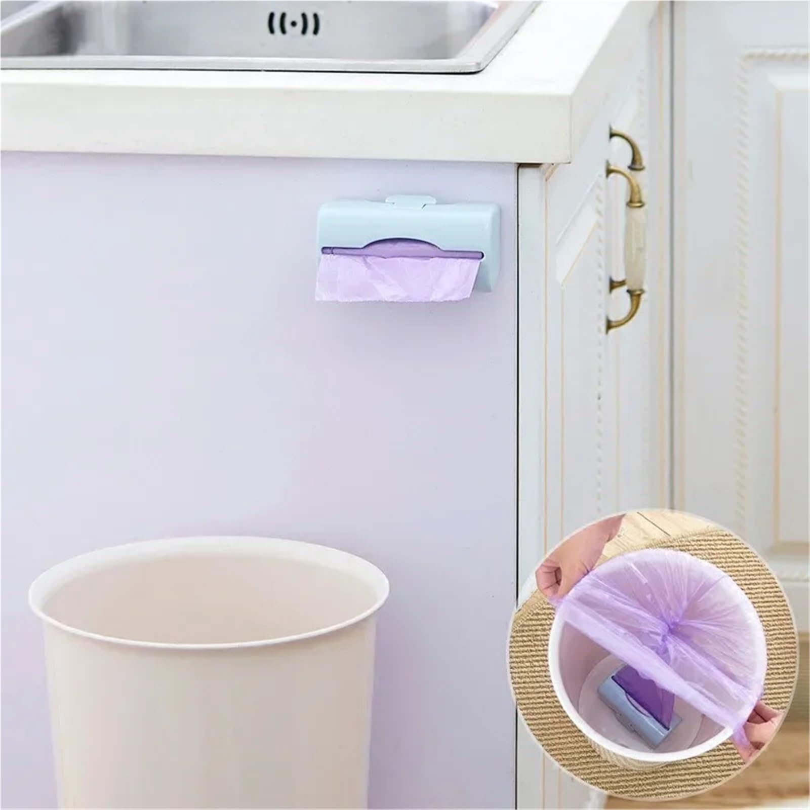 Caja de Almacenamiento Bolsas Basura, dispensador for Cocina, baño, Soporte for comestibles montado en la Pared, contenedor plástico for, 5 uds(Pink)