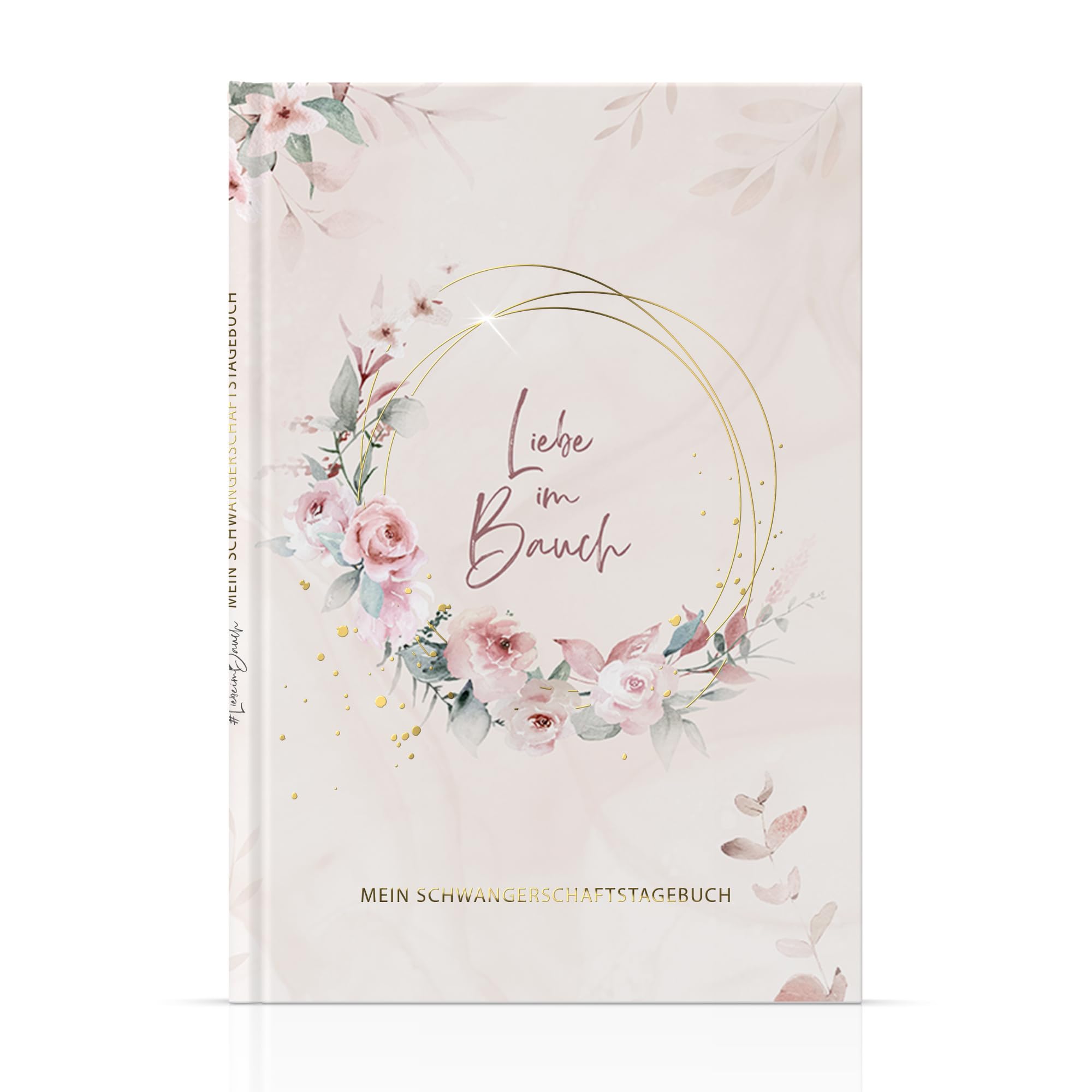 MeinBaby123® Schwangerschaftstagebuch hochwertig vergoldet, Schwanger Geschenk, Geschenk, Schwangerschaft Tagebuch (rosa flower)
