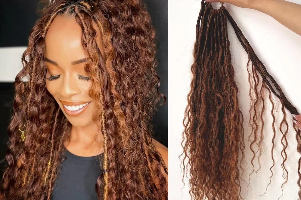 30 Color Pre-looped Goddess Locs Crochet Hair Crochet Boho Faux Locs With Human Hair Curls Bohemian Soft Locs Braiding Hair Loose Wave Human Hair Ends