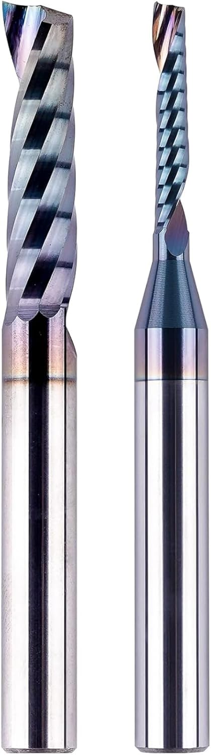 SpeTool 2PCS Carbide O Flute Spiral Router Bit 1/4 Inch Shank with Coating Acrylic Non-Ferrous Metal CNC Milling Cutter
