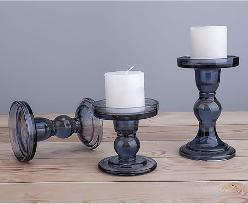 Miniatura 8 de Lewondr Portavelas de cristal, 3 piezas de candelabros transparentes con diseño elegante para velas cónicas de pilar y velas de té, mesa de hogar,