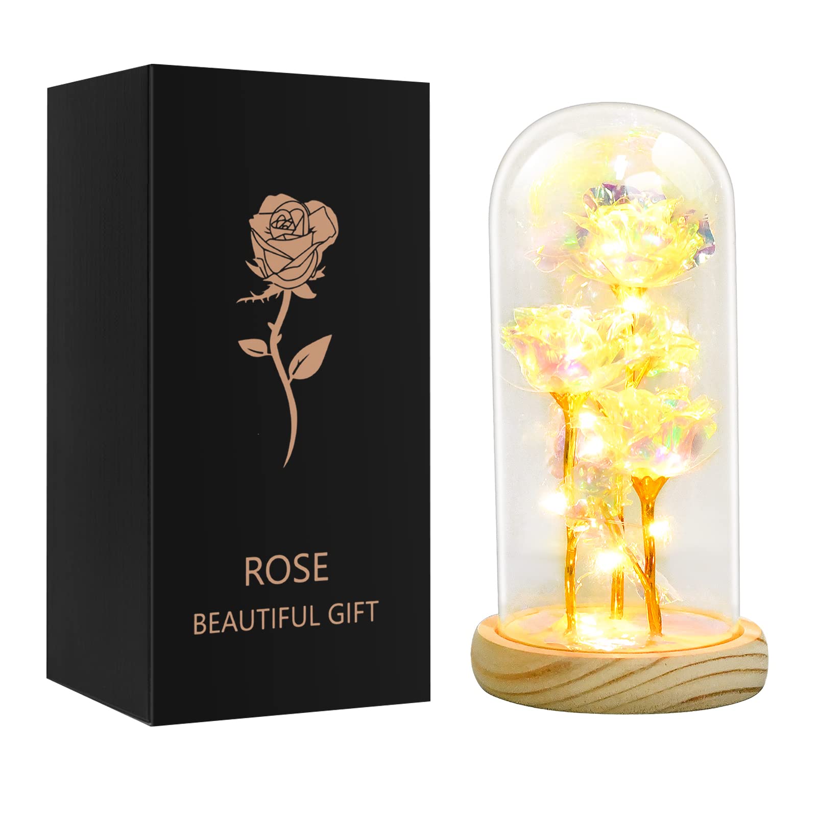 Qtuie Rose Flower Gifts for Women Birthday Gifts For Mum Forever Rose Present for Her Wife Grandma Girlfriend Eternal Roses in A Glass Dome Christmas Valentine's Mother's Day (Silver)