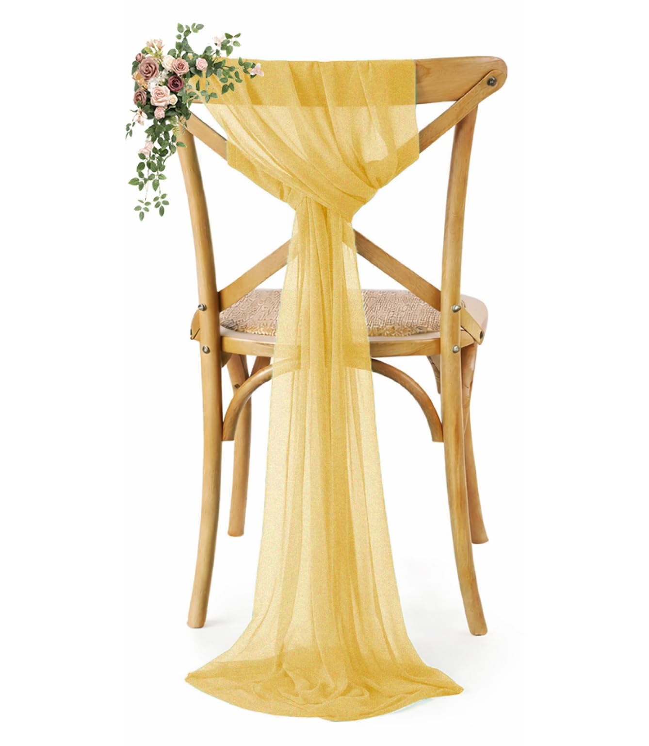 VDS Pack of 150, Gold, Sheer Chiffon Chair Sashes Bows Chair Cover Back Tie Ribbon for Wedding Birthday Baby Shower Engagement Ceremony Event Party Banquet Restaurant Dining Chair Decoration