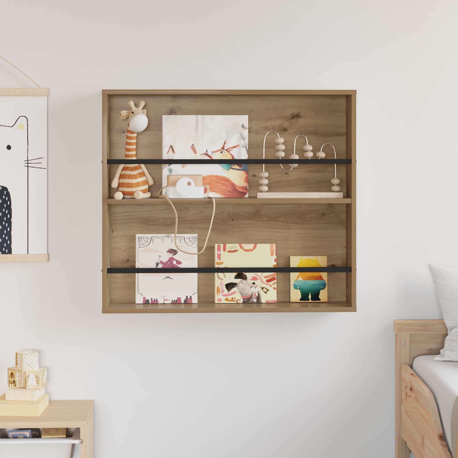 Générique Nowoczesny stojak na czasopisma z drewna inżynierskiego, dębowy stojak na czasopisma, 80 x 12 x 70 cm, minimalistyczny design z regulowanymi półkami, do salonu lub biura, do przechowywania