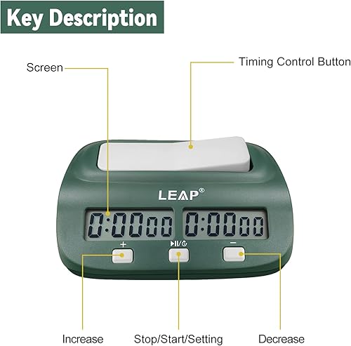Miniatura 6 de Reloj Leap de ajedrez, digital, profesional, para juegos de mesa, con función de alarma, color negro, tienda oficial