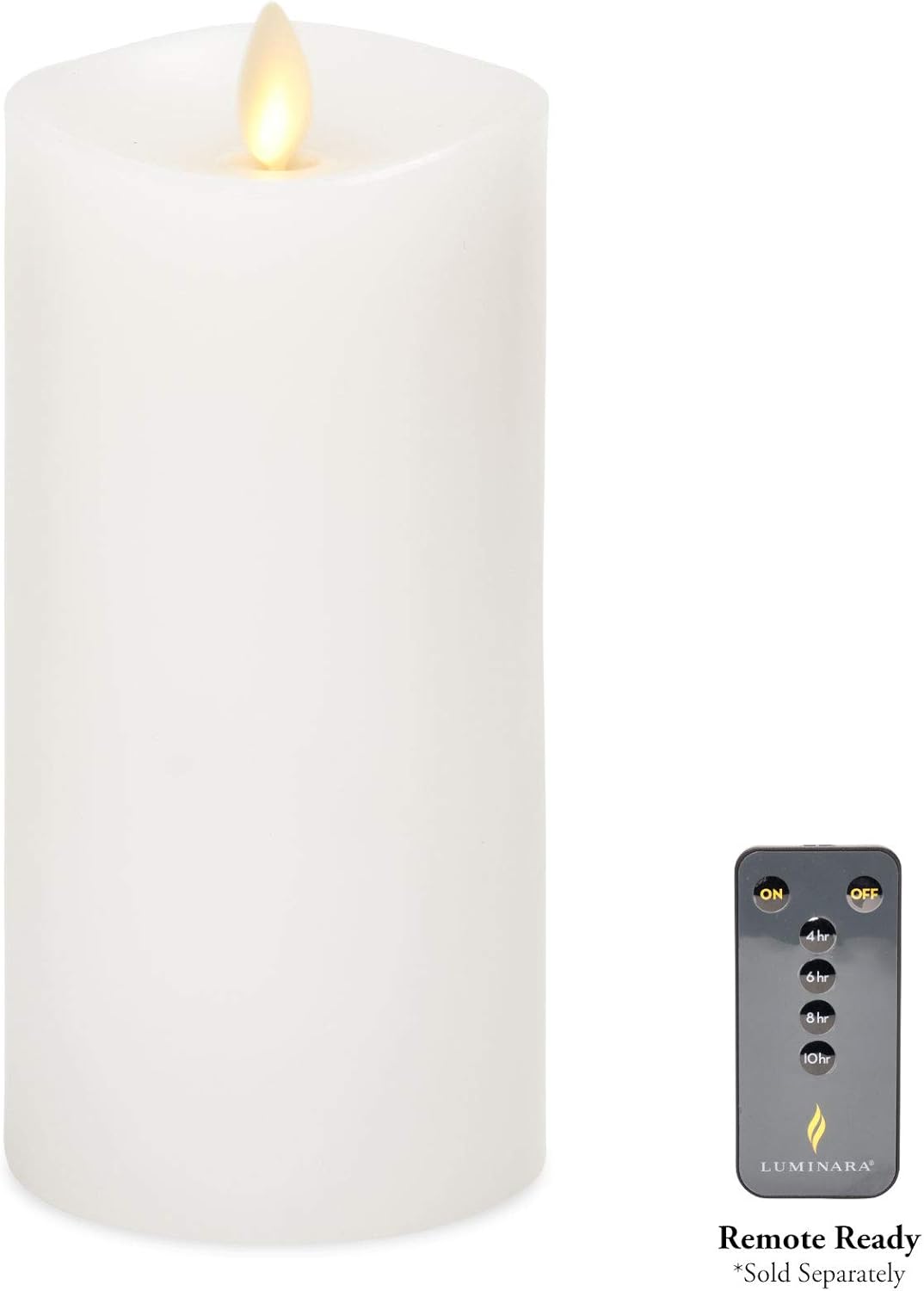 Luminara Flameless Slim Pillar Candle, Flickering Real Flame Effect, Melted Edge, Smooth Wax, Unscented, White, Real Wax, LED Battery Operated