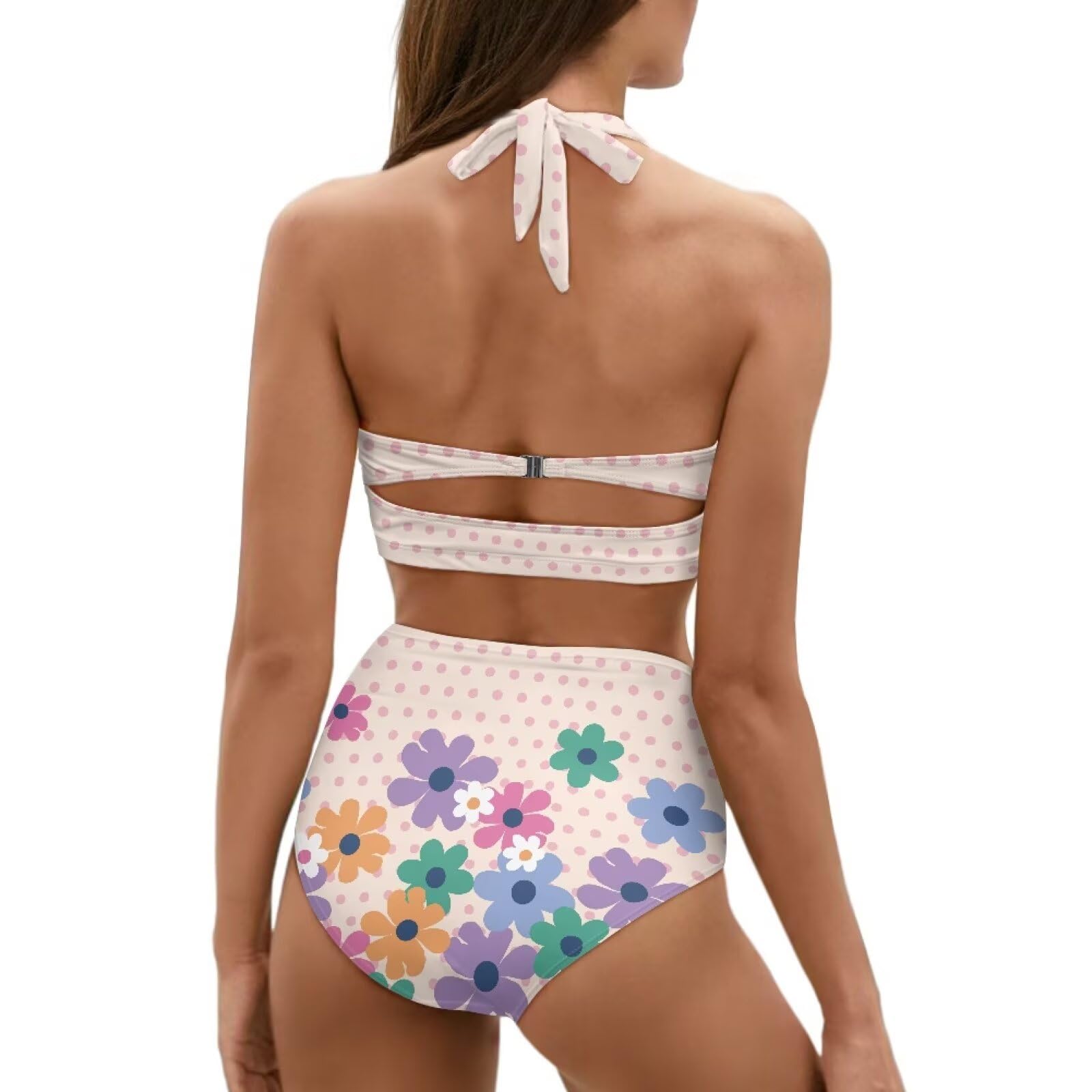 Costume da bagno da donna a vita alta, bikini con scollo all'americana, push up, controllo della pancia